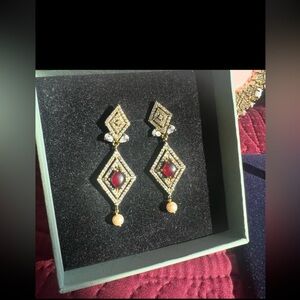 Gorgeous ruby drop earrings with clear swarovski elements